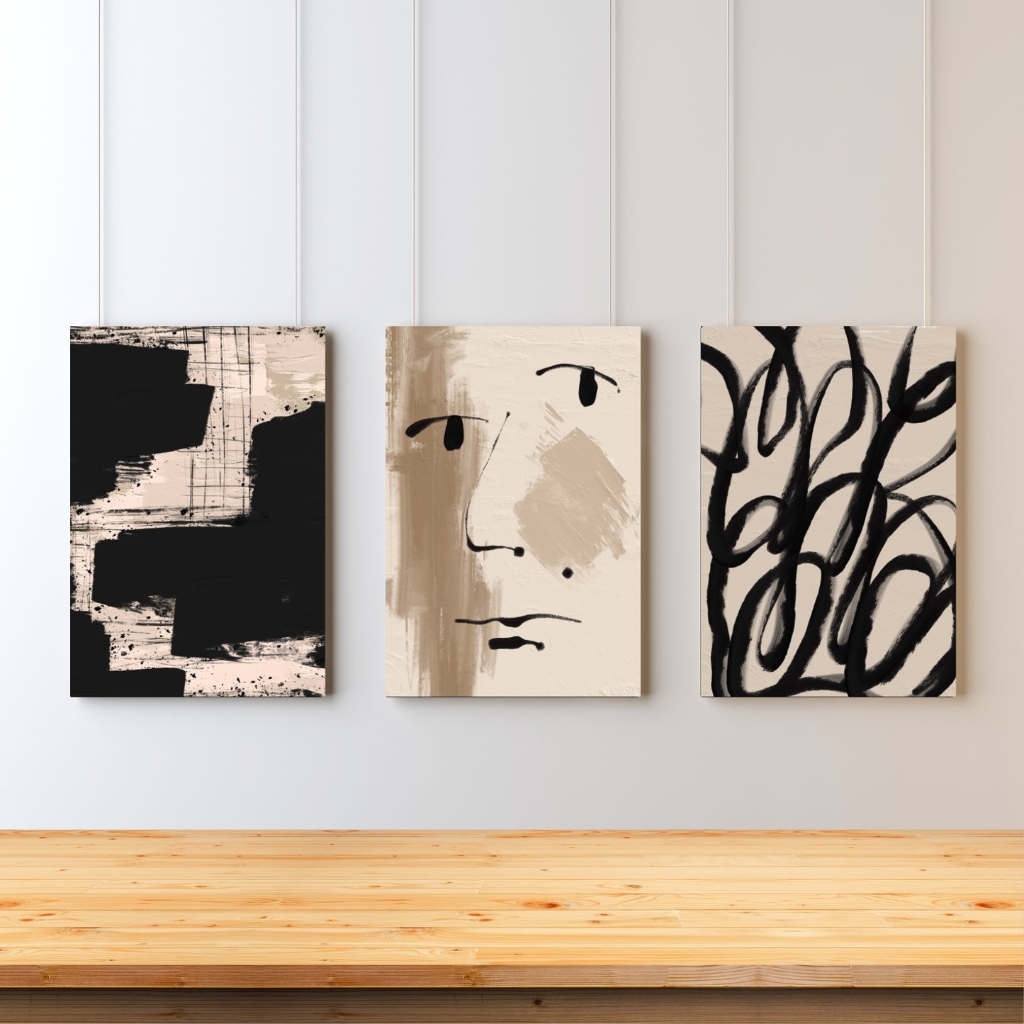 Minimal abstract set of 3 paintings
