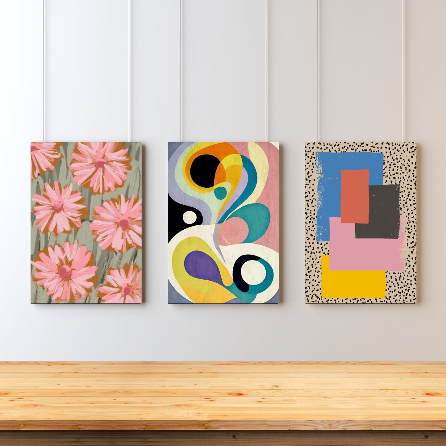 floral abstract wall art set of 3