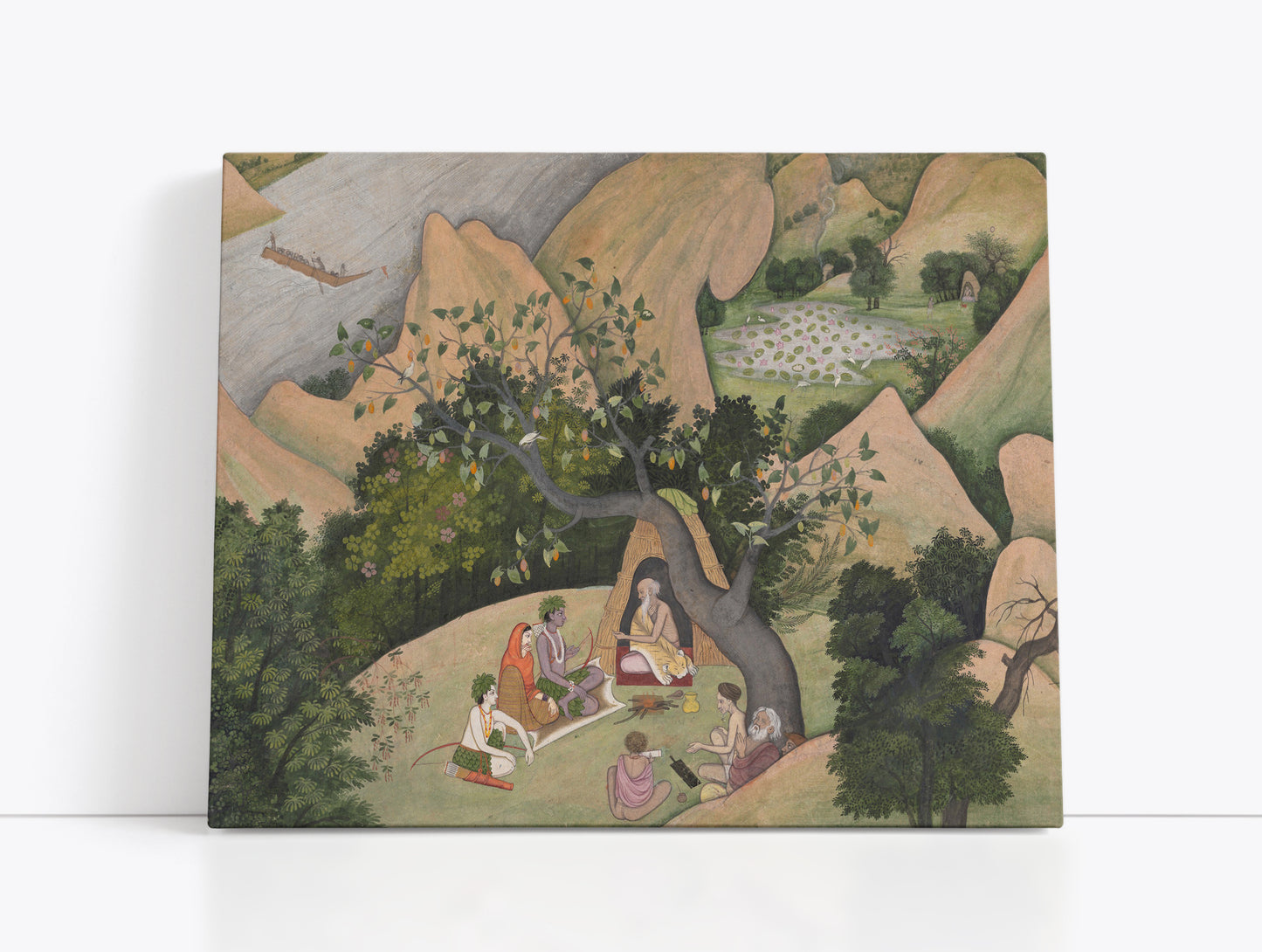 Lord Ram, Sita, and Lakshmana at the Hermitage of Bharadvaja Wall Art Print - Artrise