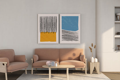 Mid-Century Modern Colorblock Geometric Abstract set of 2 wall art