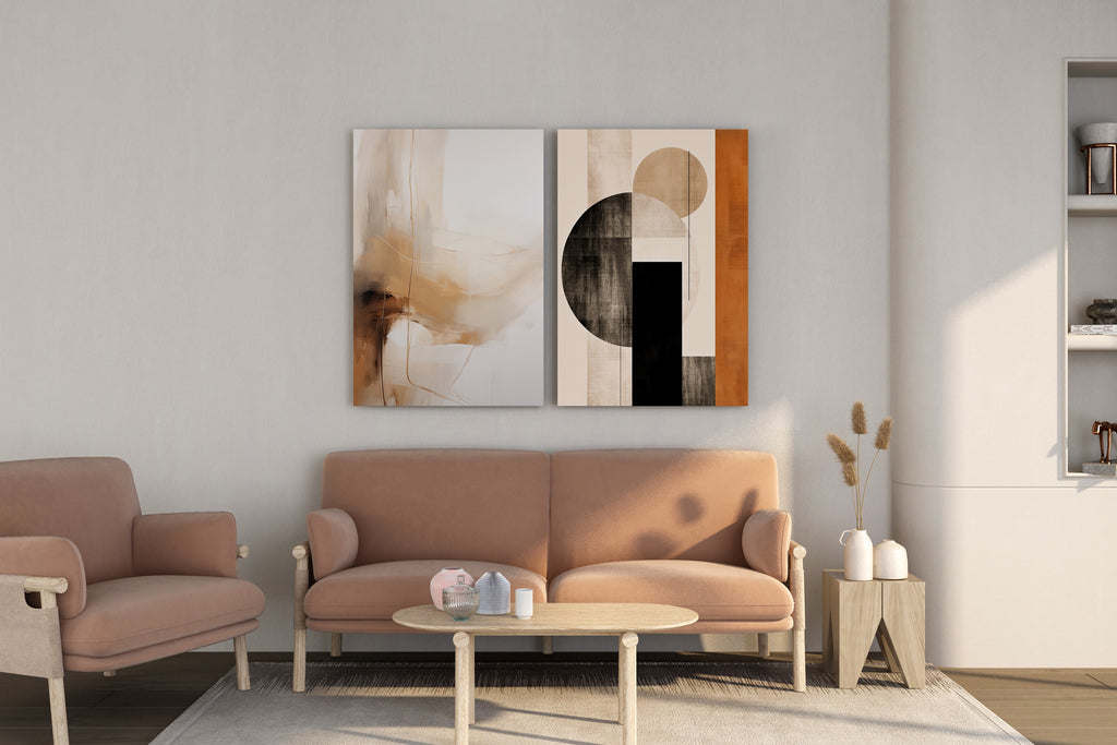 Beige Neutral Abstract & Geometric Shapes Art for luxury interiors