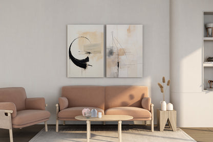 Beige, white and black abstract line art for luxury homes