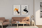Modern Fluid Abstract Art in Orange, Black & White