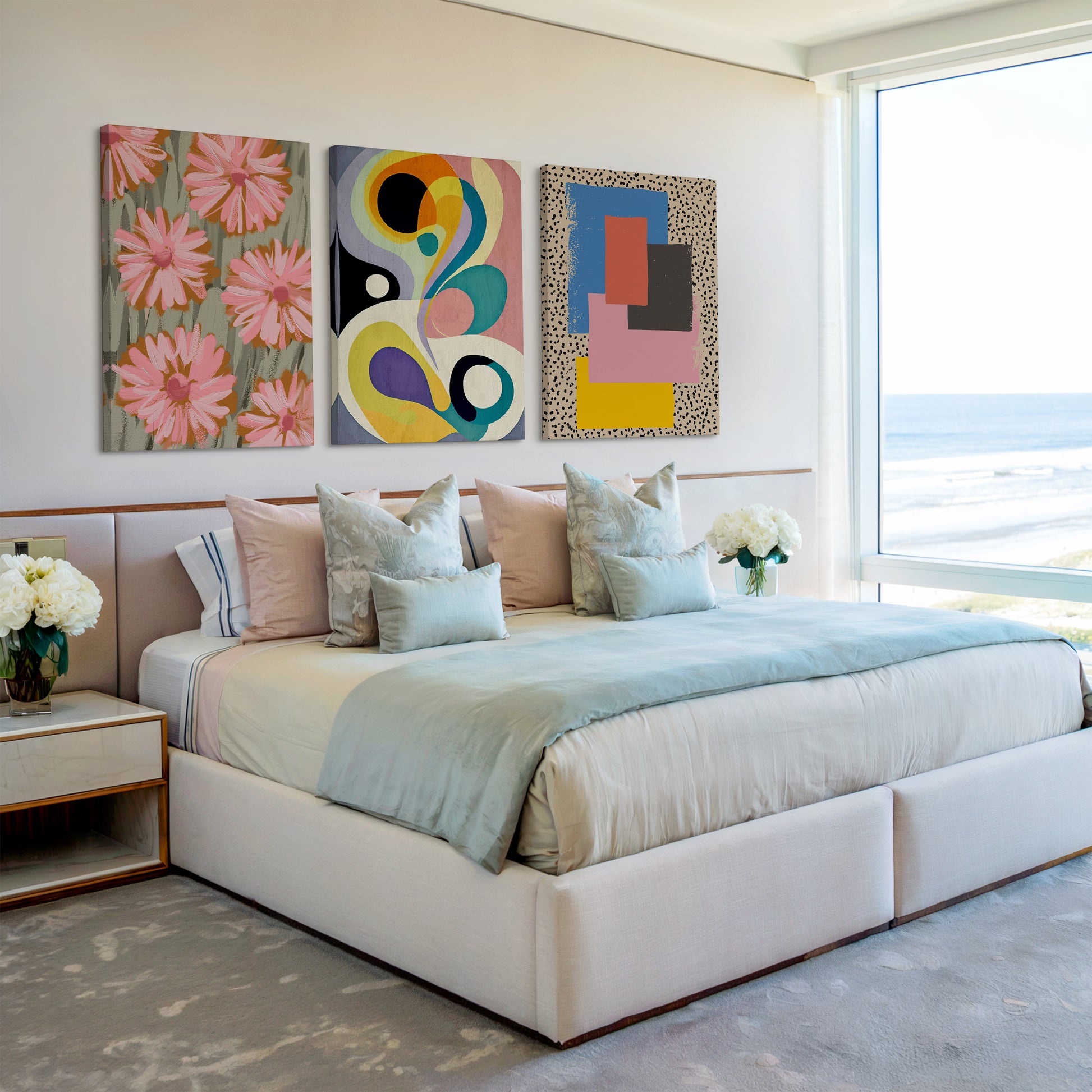 floral abstract wall art set of 3