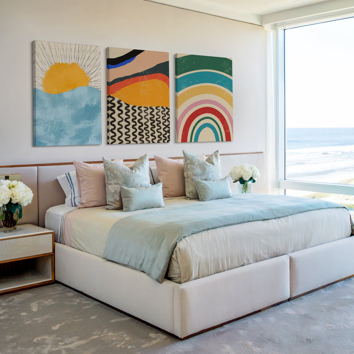 sunrise abstract paintings set of 3 