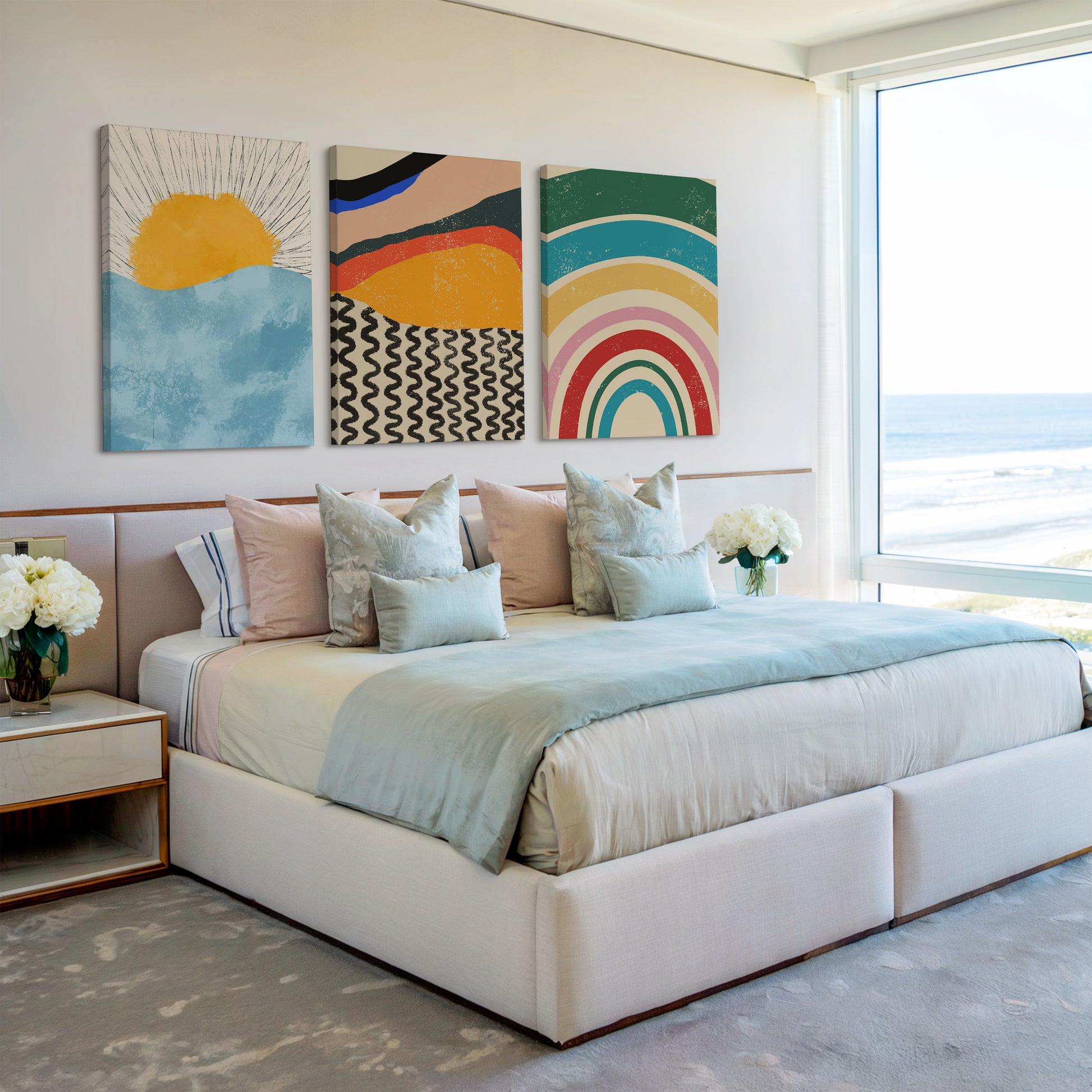 sunrise abstract paintings set of 3 