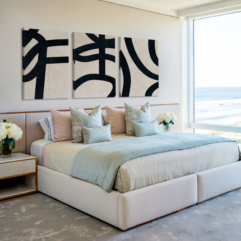 Black on beige bold line art abstract set of 3 wall art from Artrise.