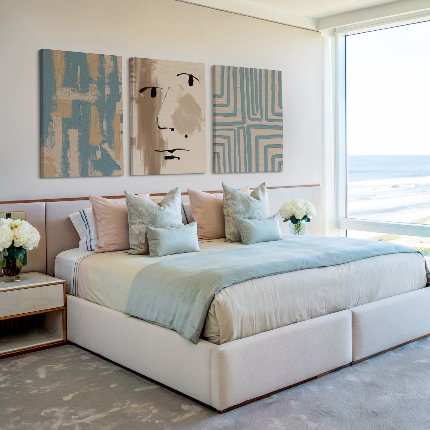 blue beige abstract paintings