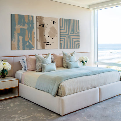 blue beige abstract paintings