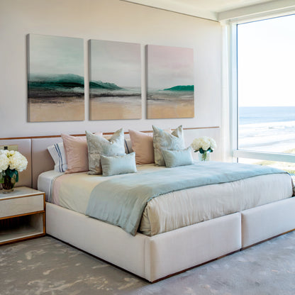 Teal and beige coastal abstract landscape – wall art set of 3 – Artrise canvas prints