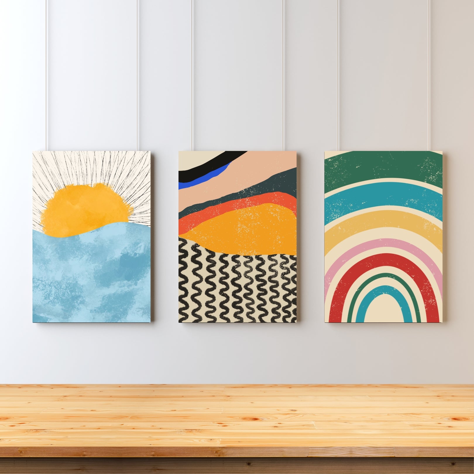 sunrise abstract paintings set of 3 