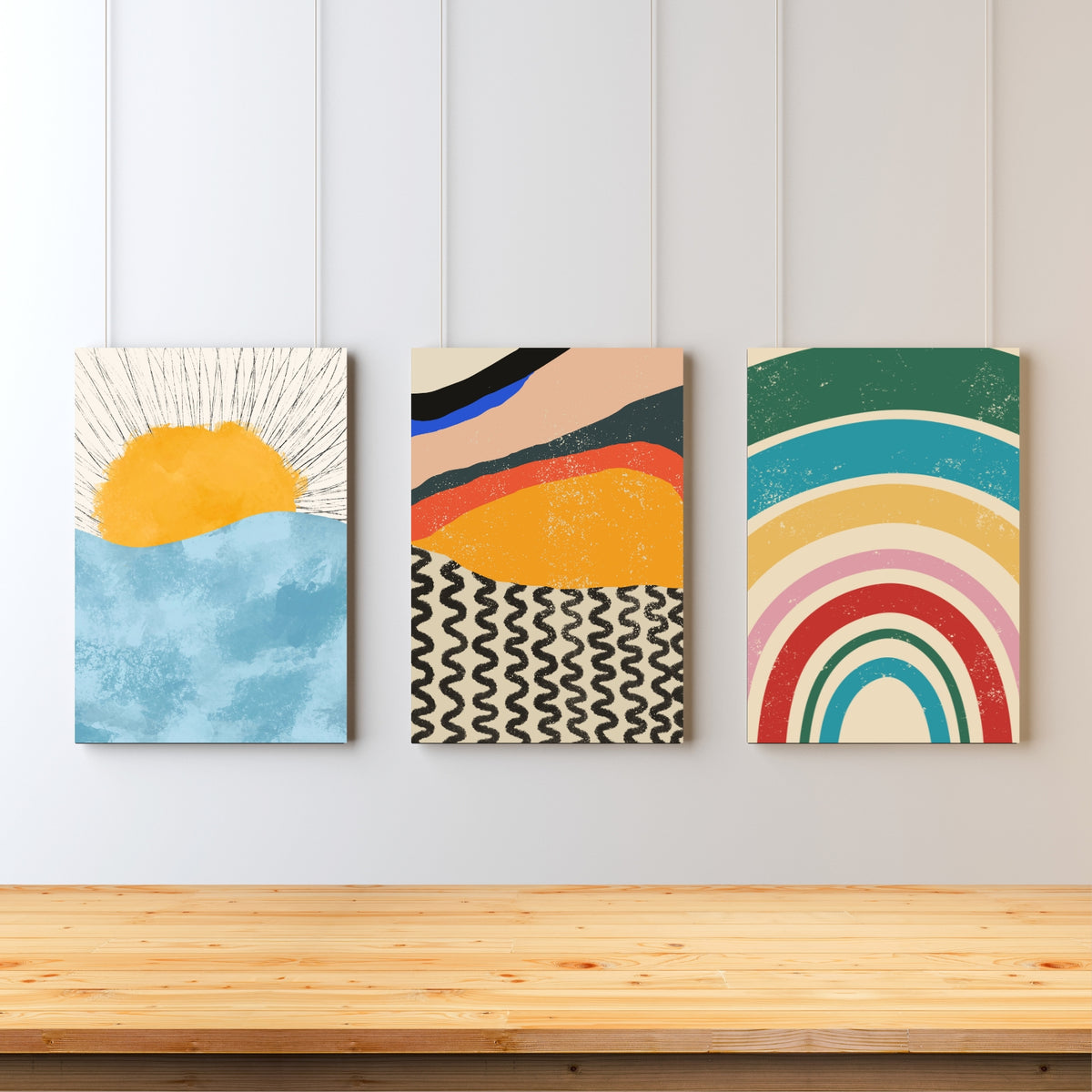 sunrise abstract paintings set of 3 