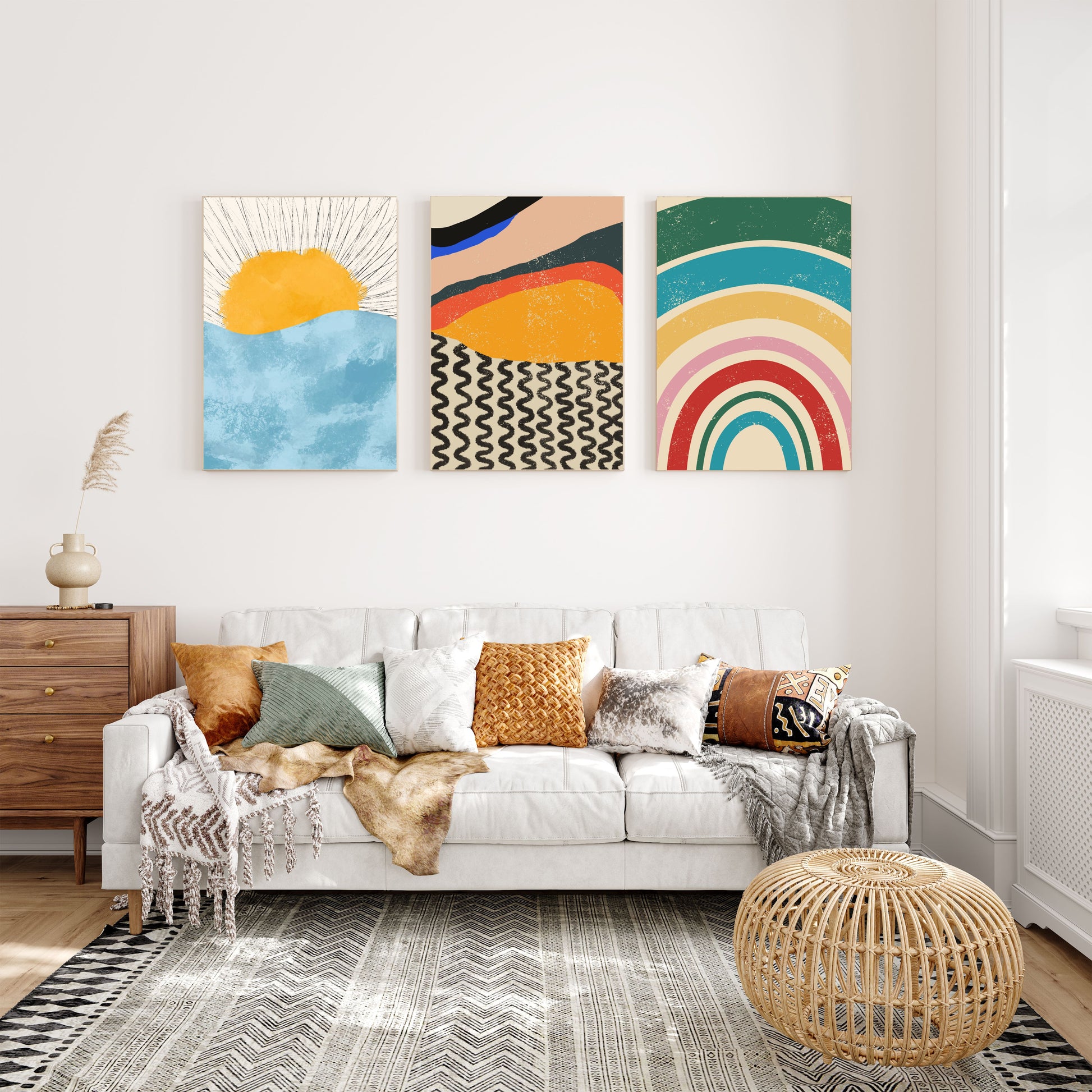 sunrise abstract paintings set of 3 