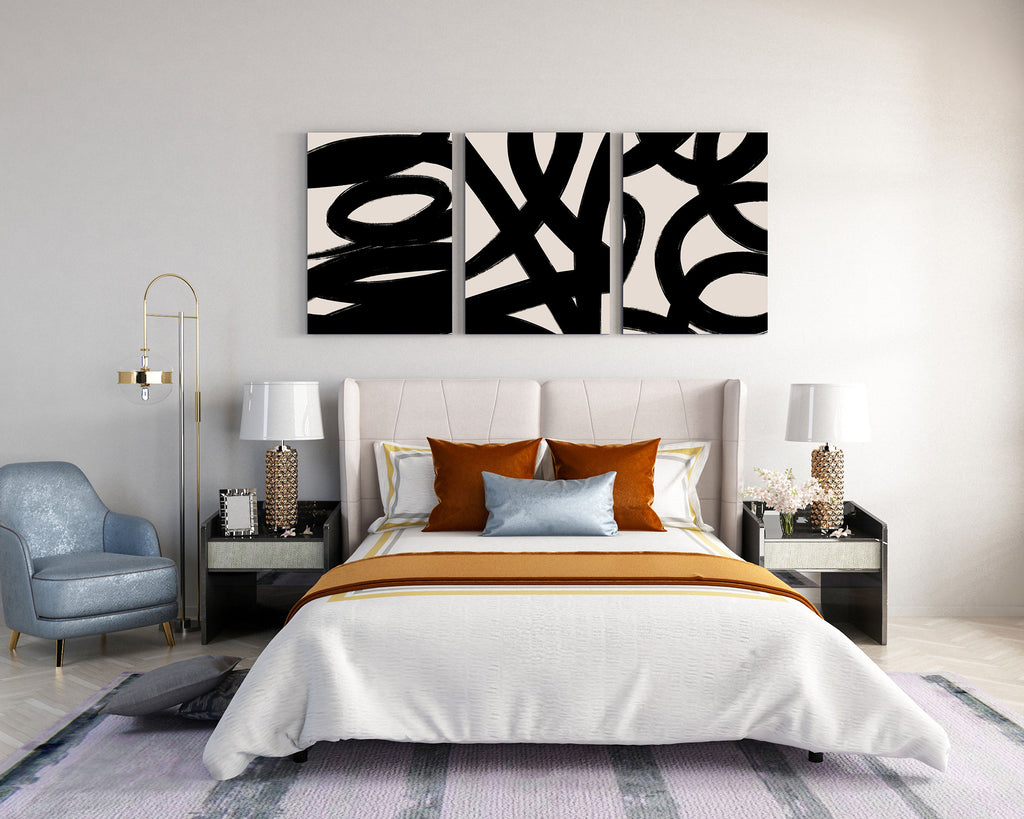 black abstract brushstroke wall art set