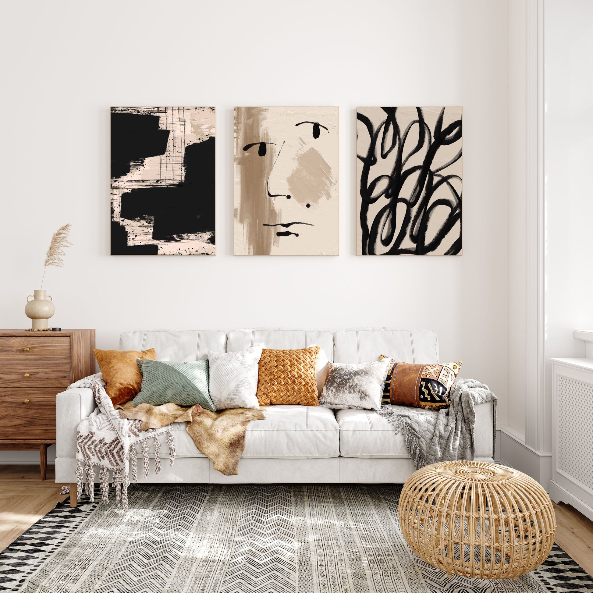 Minimal abstract set of 3 paintings