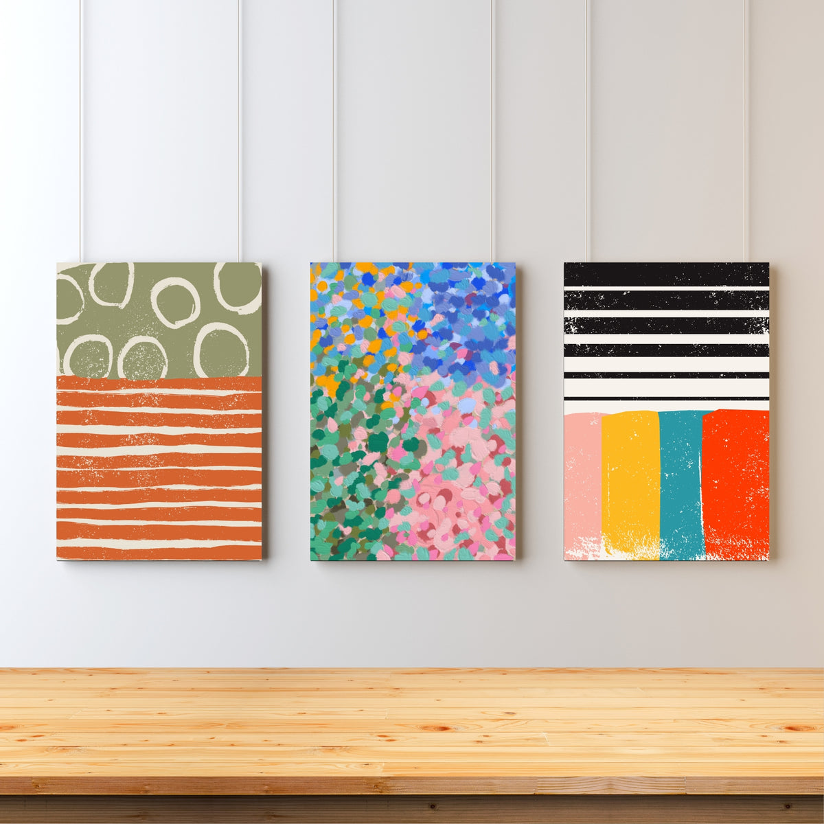 vibrant colourful wall art set of 3