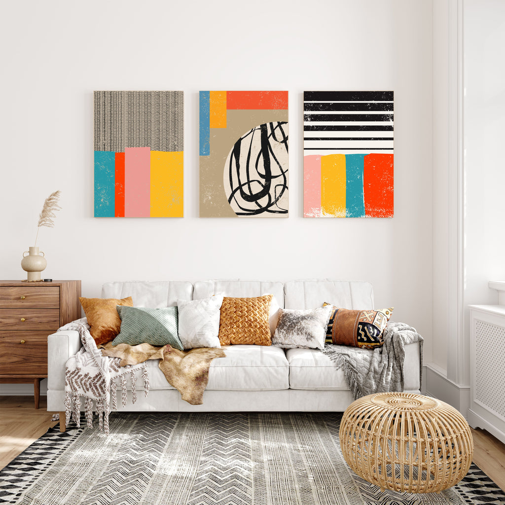 vibrant colourful wall art set of 3
