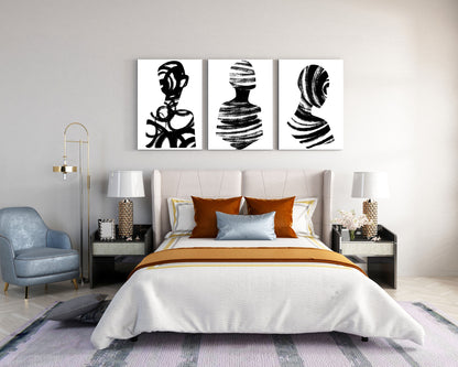 set of 3 black brushstroke figure prints
