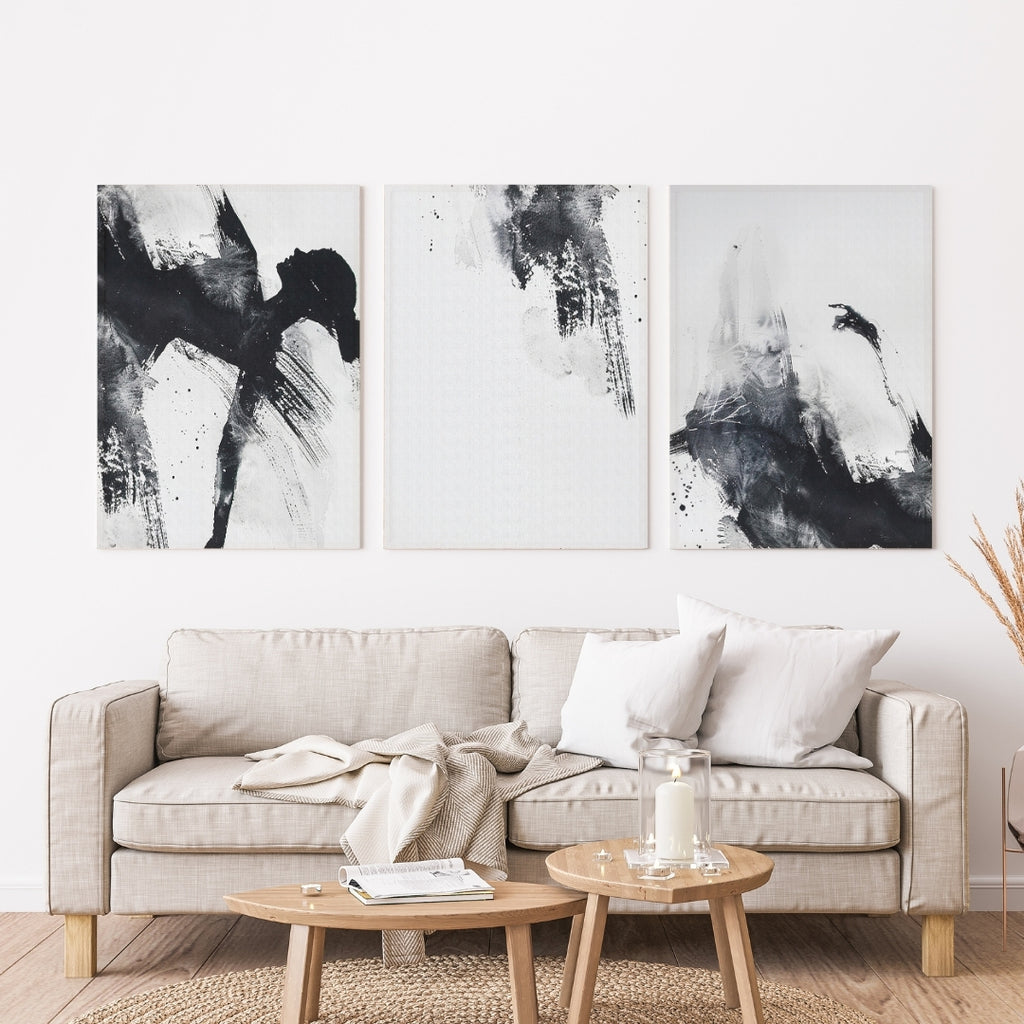 Black and white brushstroke abstract art – wall art set of 3 – Artrise canvas prints