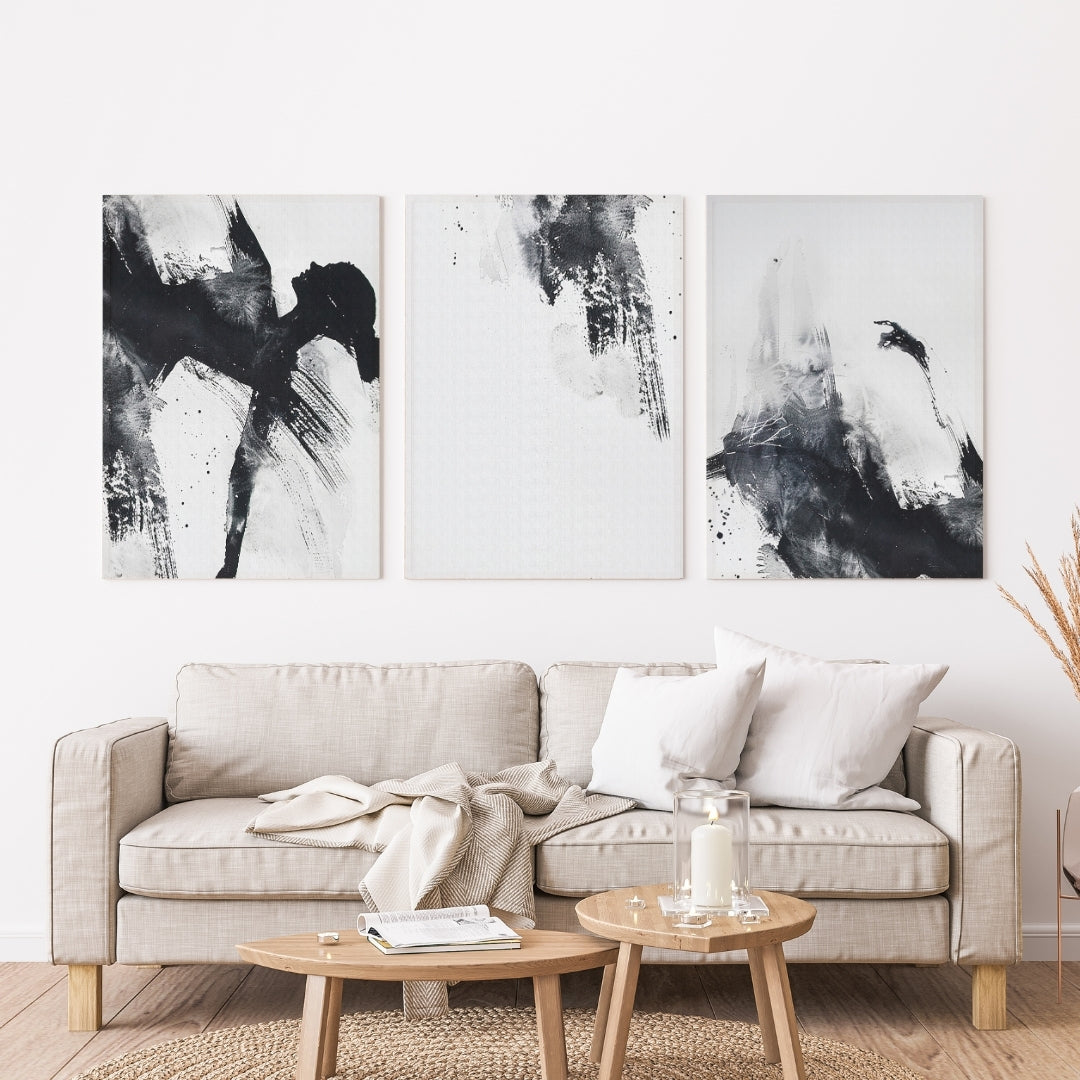 Black and white brushstroke abstract art – wall art set of 3 – Artrise canvas prints