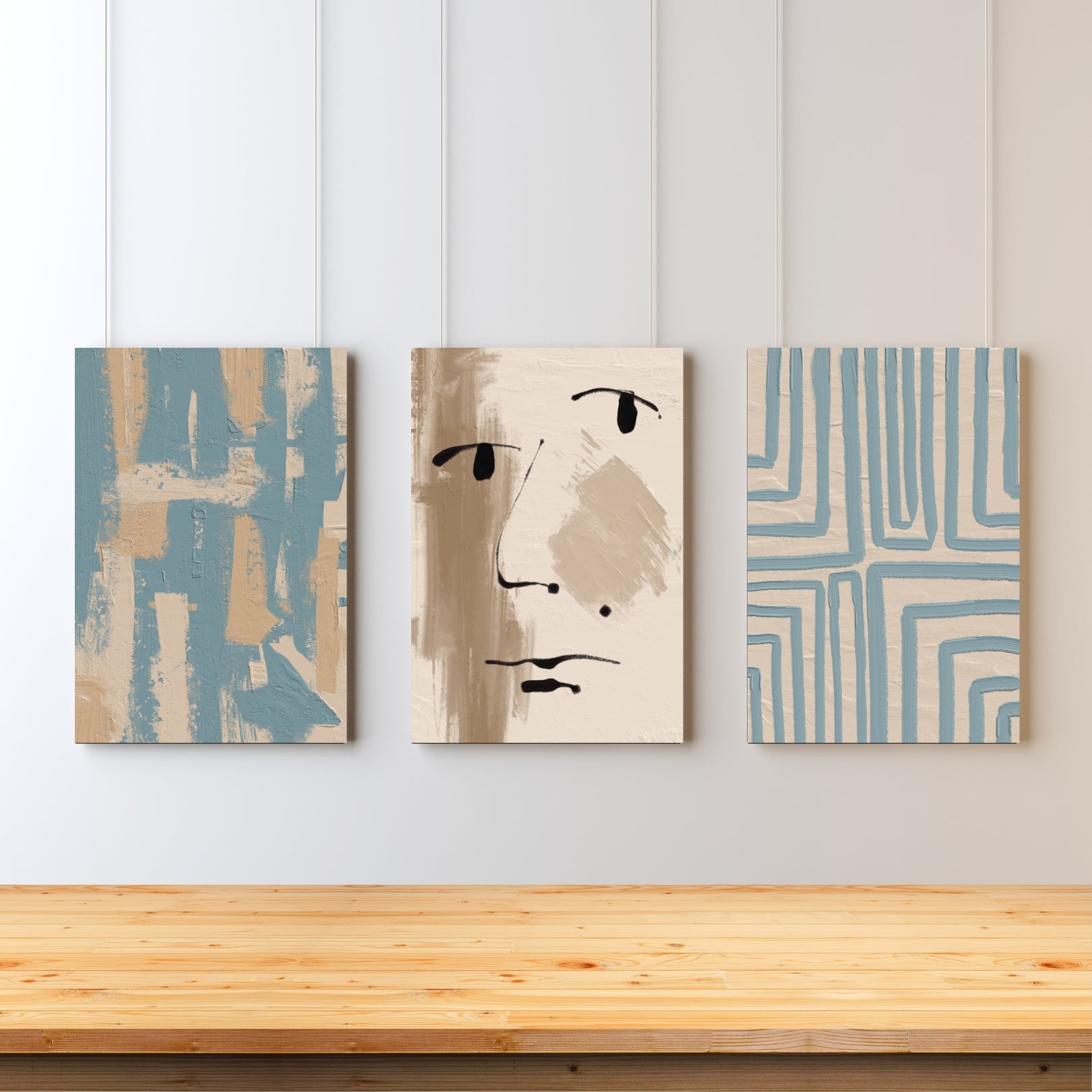 blue beige abstract paintings