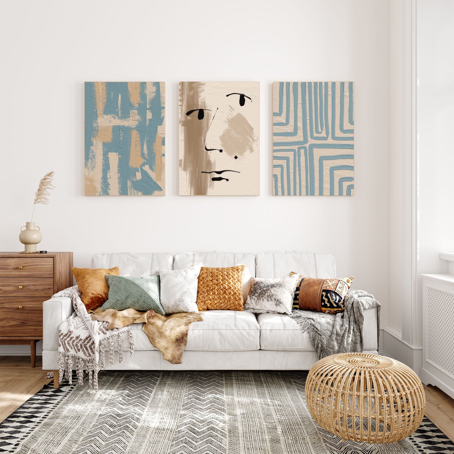 blue beige abstract paintings