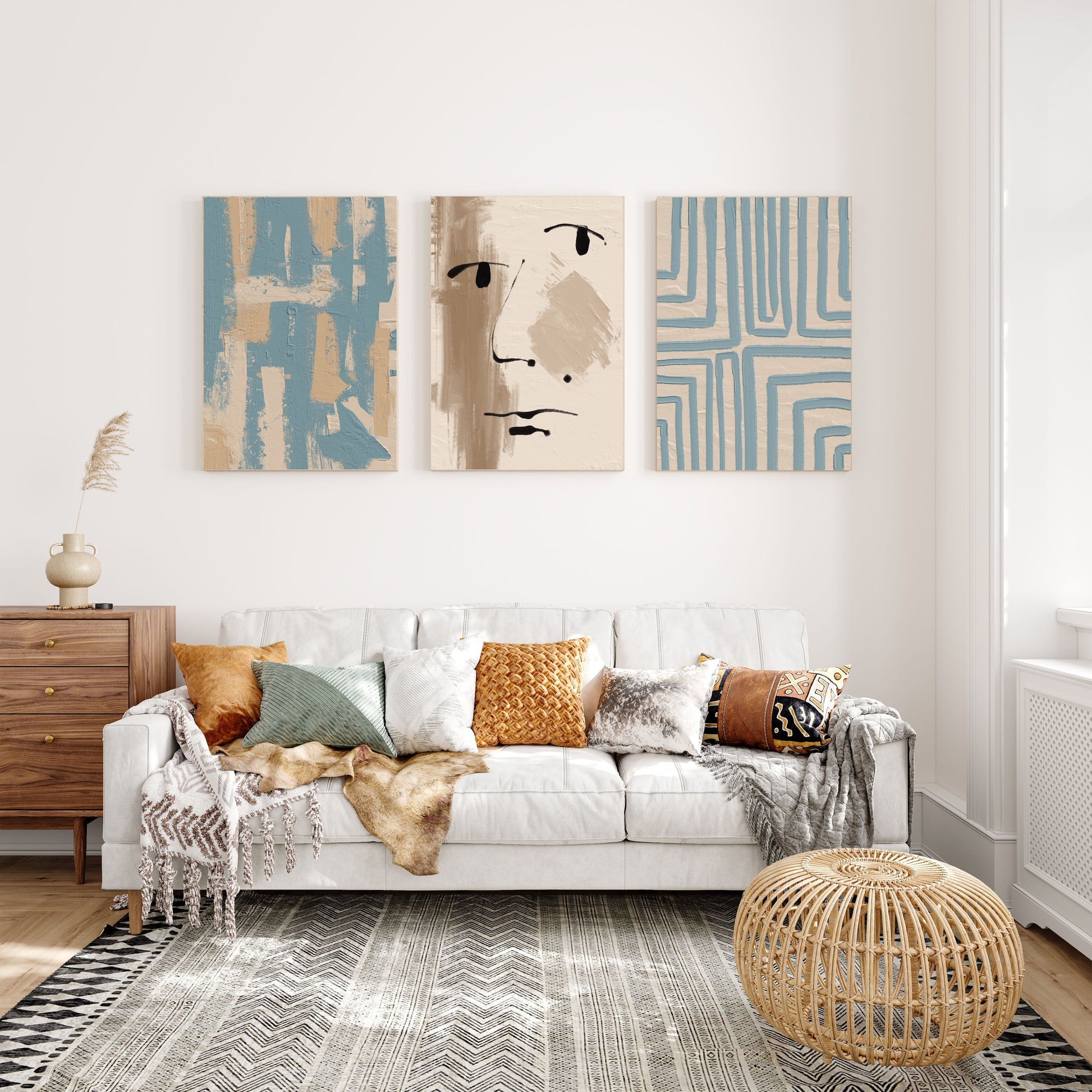 blue beige abstract paintings