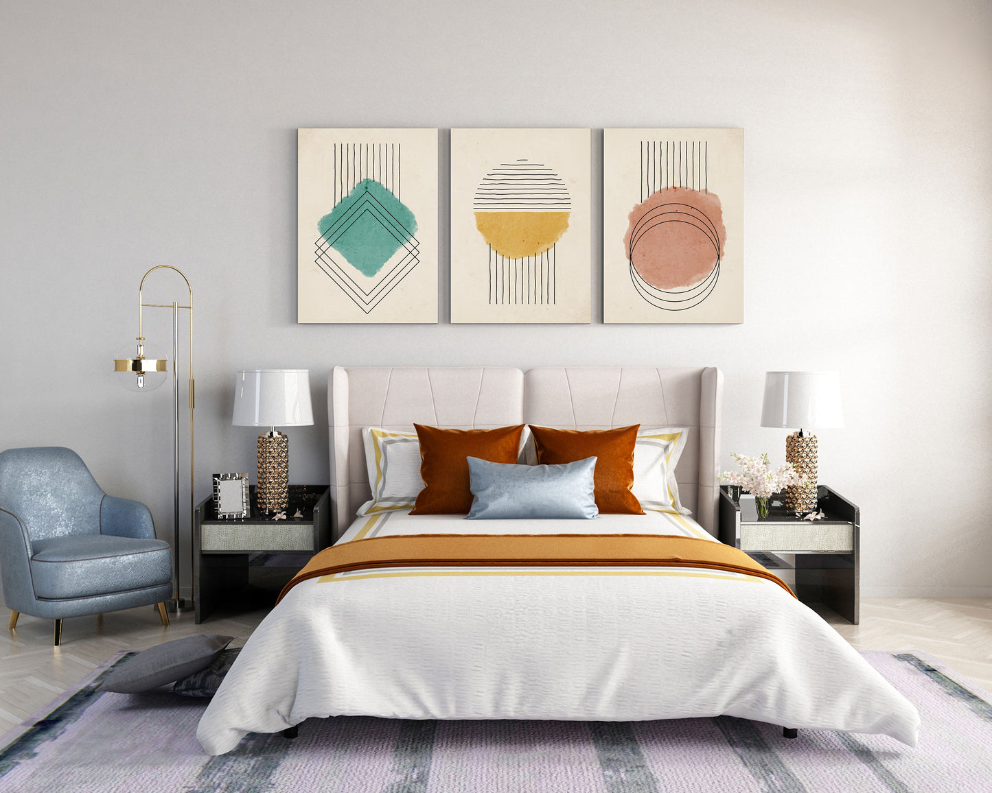 watercolor geometric wall art set of 3