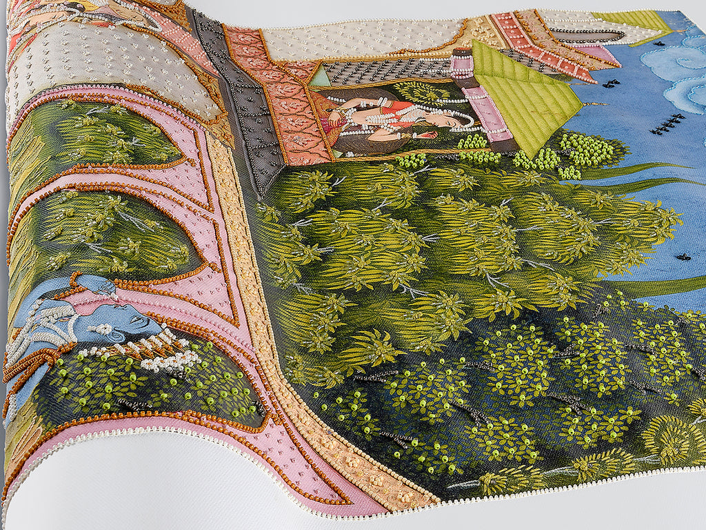 A Glimpse of Radha | Hand-Embroidered Krishna Miniature Wall Art