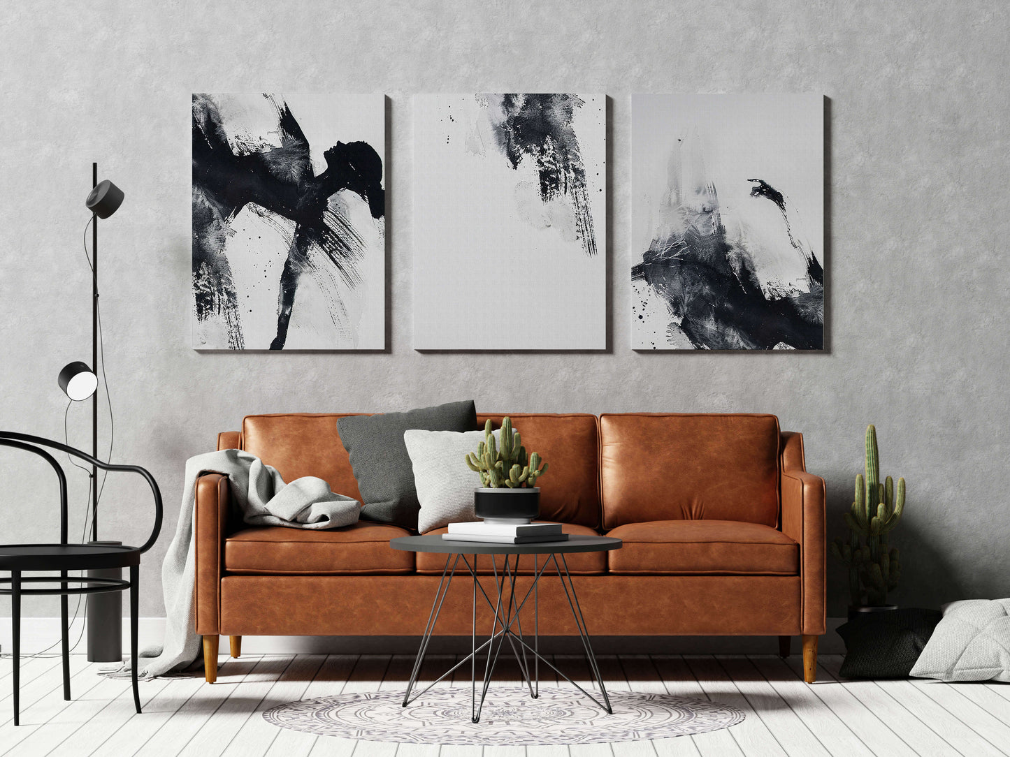 Black and white brushstroke abstract art – wall art set of 3 – Artrise canvas prints