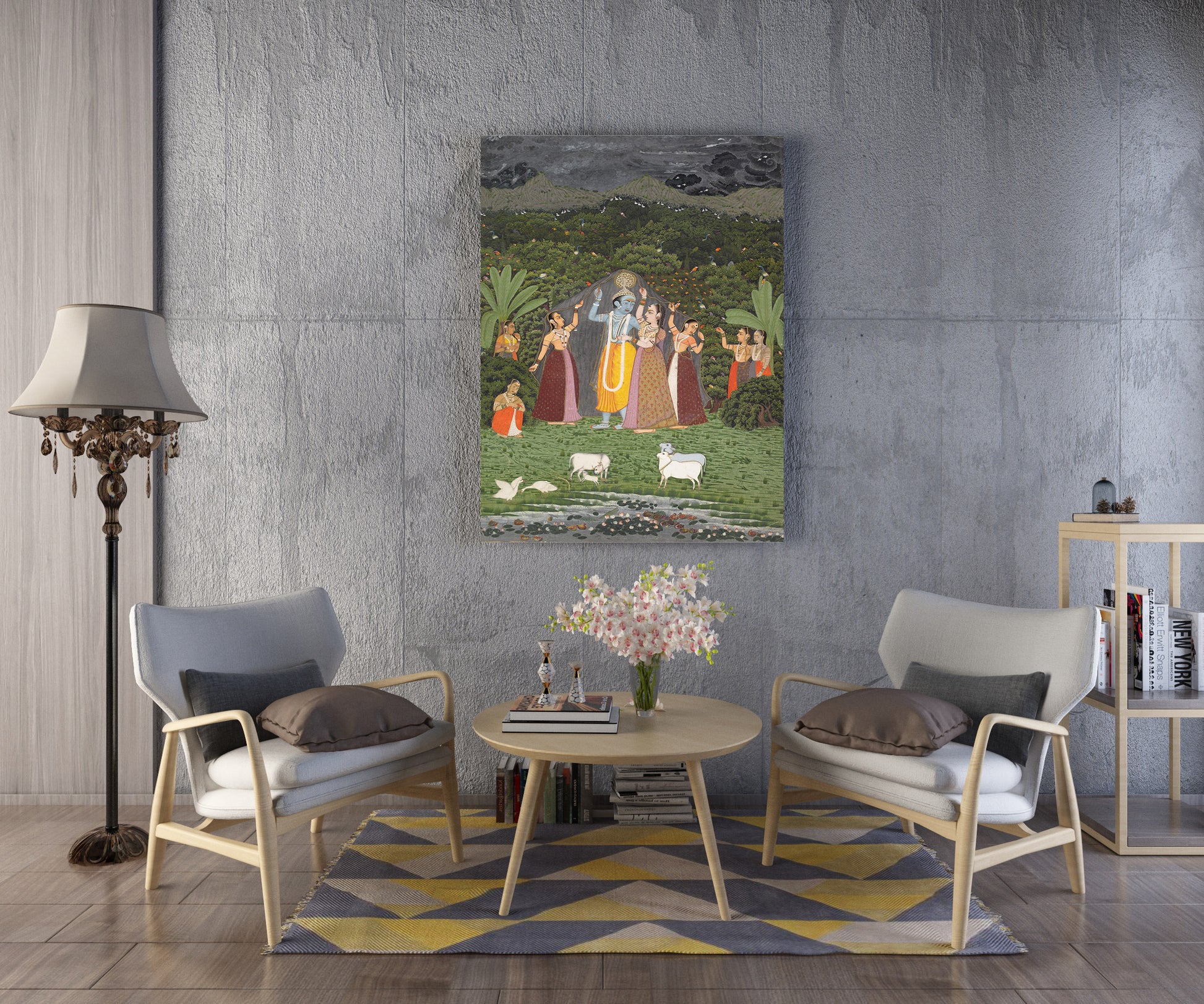 Krishna and the Gopis Take Shelter from the Rain, India (Rajasthan, Jaipur) // Wall Art Print - Artrise