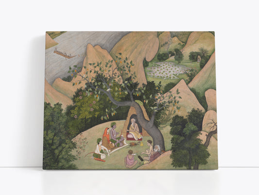 Lord Ram, Sita, and Lakshmana at the Hermitage of Bharadvaja Wall Art Print - Artrise