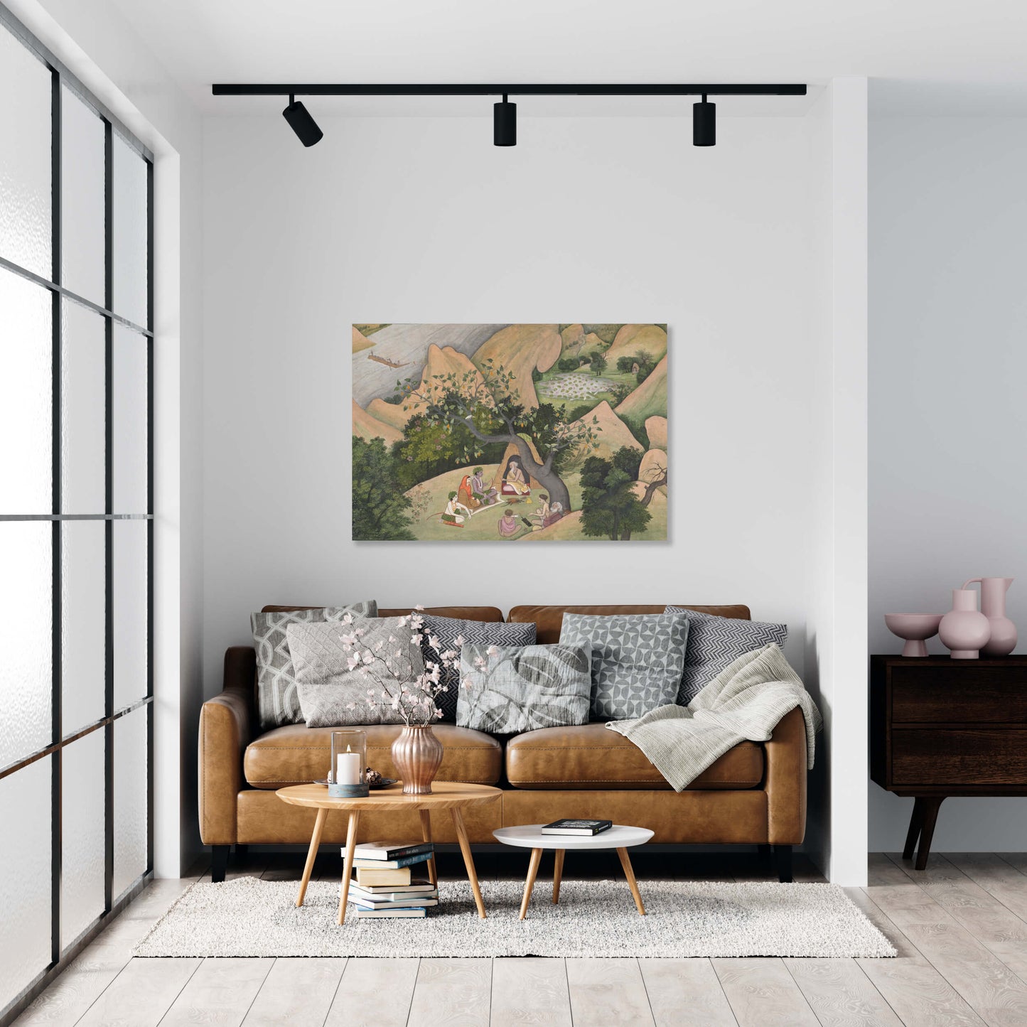 Lord Ram, Sita, and Lakshmana at the Hermitage of Bharadvaja Wall Art Print