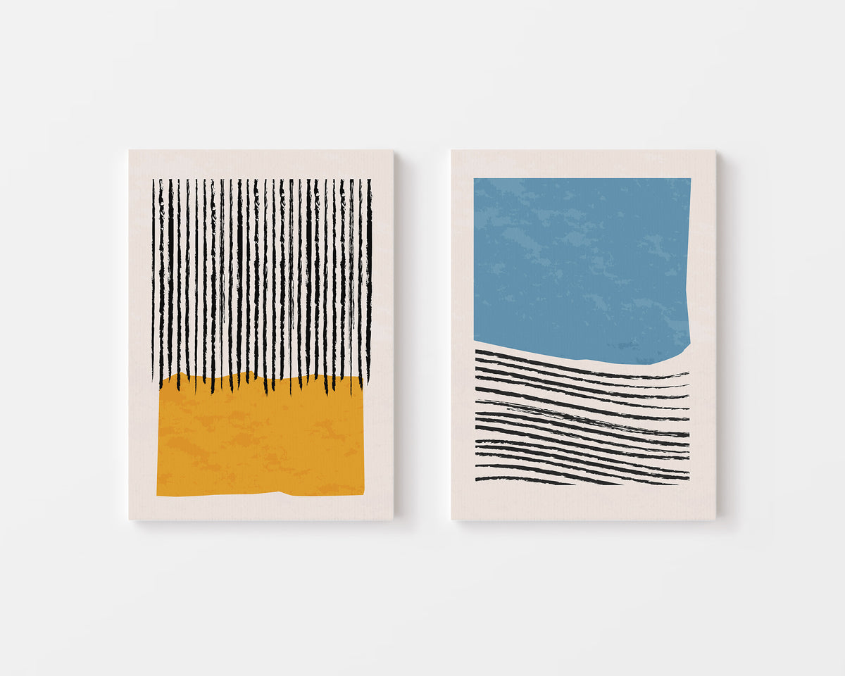 Mid-Century Modern Colorblock Geometric Abstract set of 2 wall art