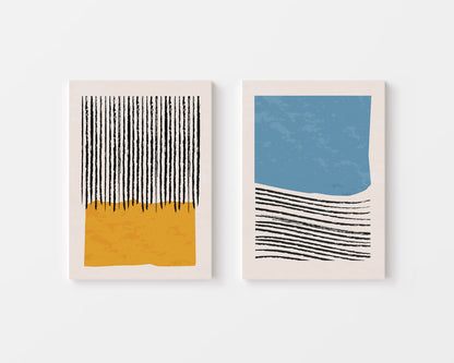 Mid-Century Modern Colorblock Geometric Abstract set of 2 wall art