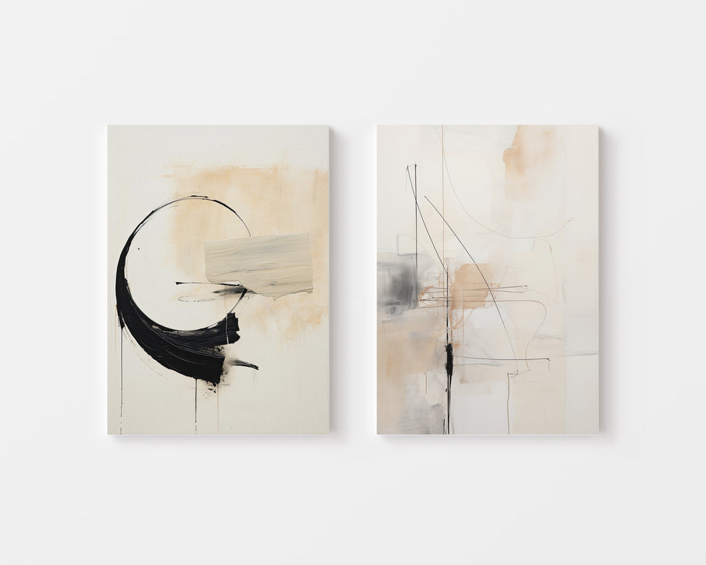 Beige, white and black abstract line art for luxury homes