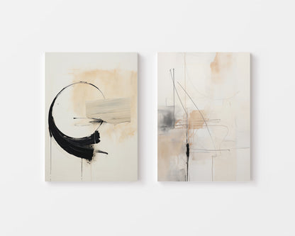 Beige, white and black abstract line art for luxury homes