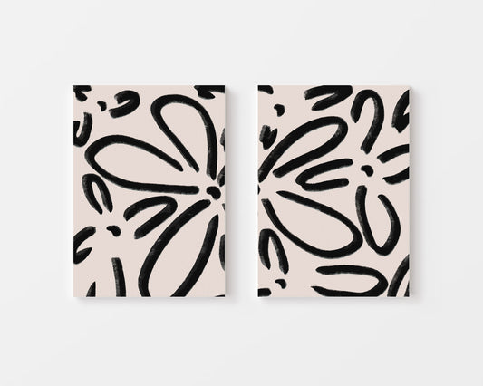 Black brushstroke floral abstract – wall art set of 2 – Artrise canvas prints