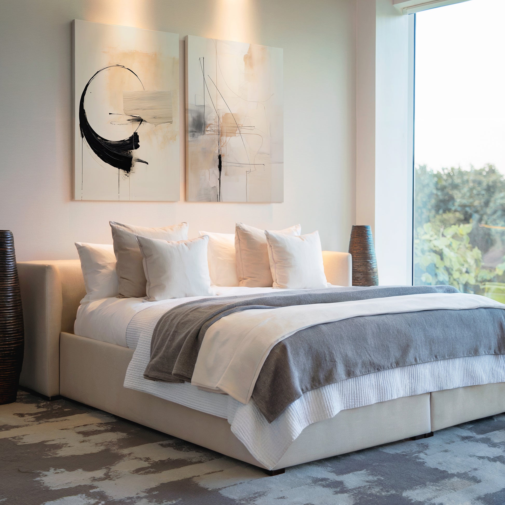 Beige, white and black abstract line art for luxury homes