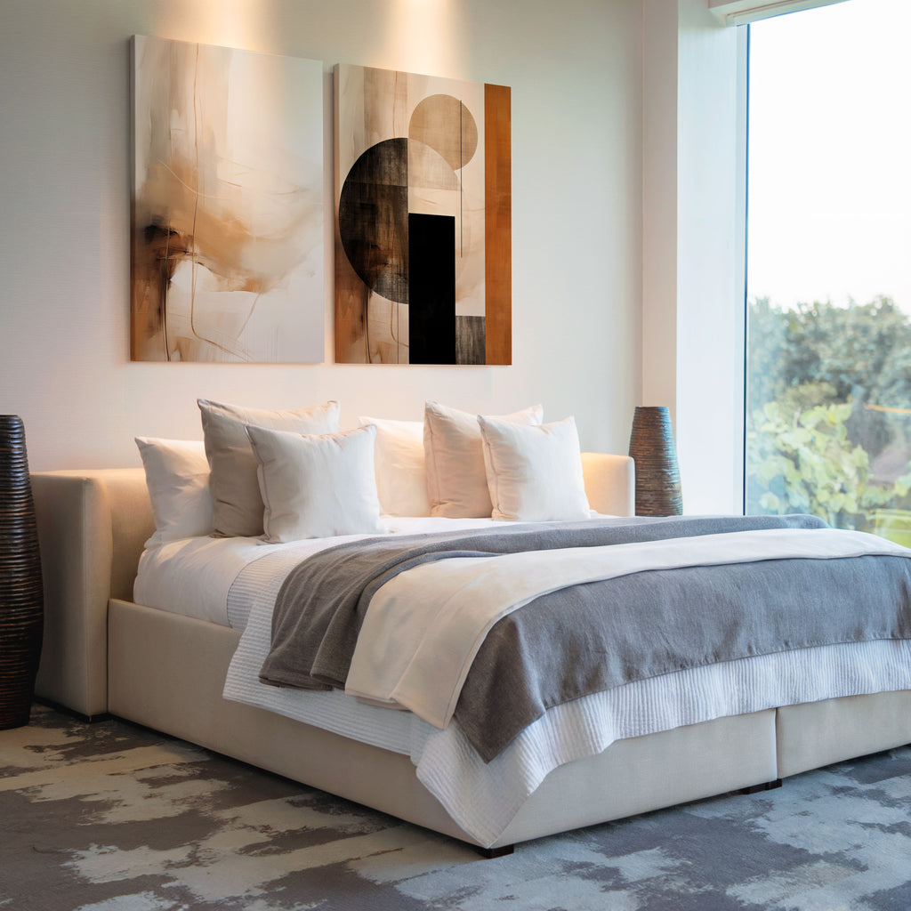 Beige Neutral Abstract & Geometric Shapes Art for luxury interiors