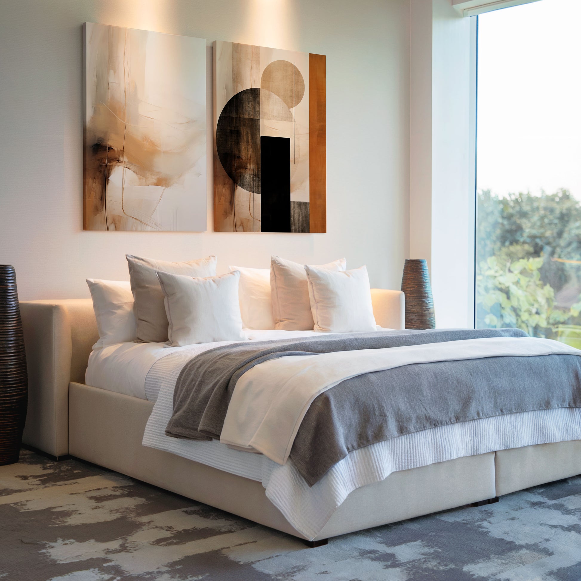 Beige Neutral Abstract & Geometric Shapes Art for luxury interiors