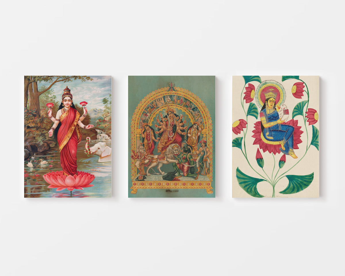 Shakti | The Divine Feminine - Maa Durga, Saraswati & Lakshmi | Set of 3 Canvas Art