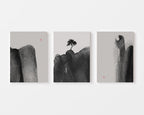 japanese ink wash sumi e set of 3 paintings