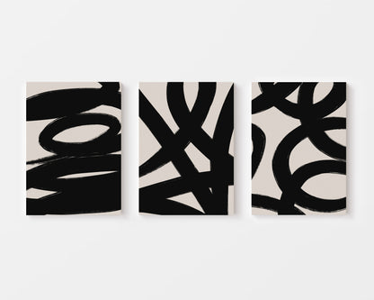black abstract brushstroke wall art set