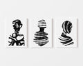 set of 3 black brushstroke figure prints