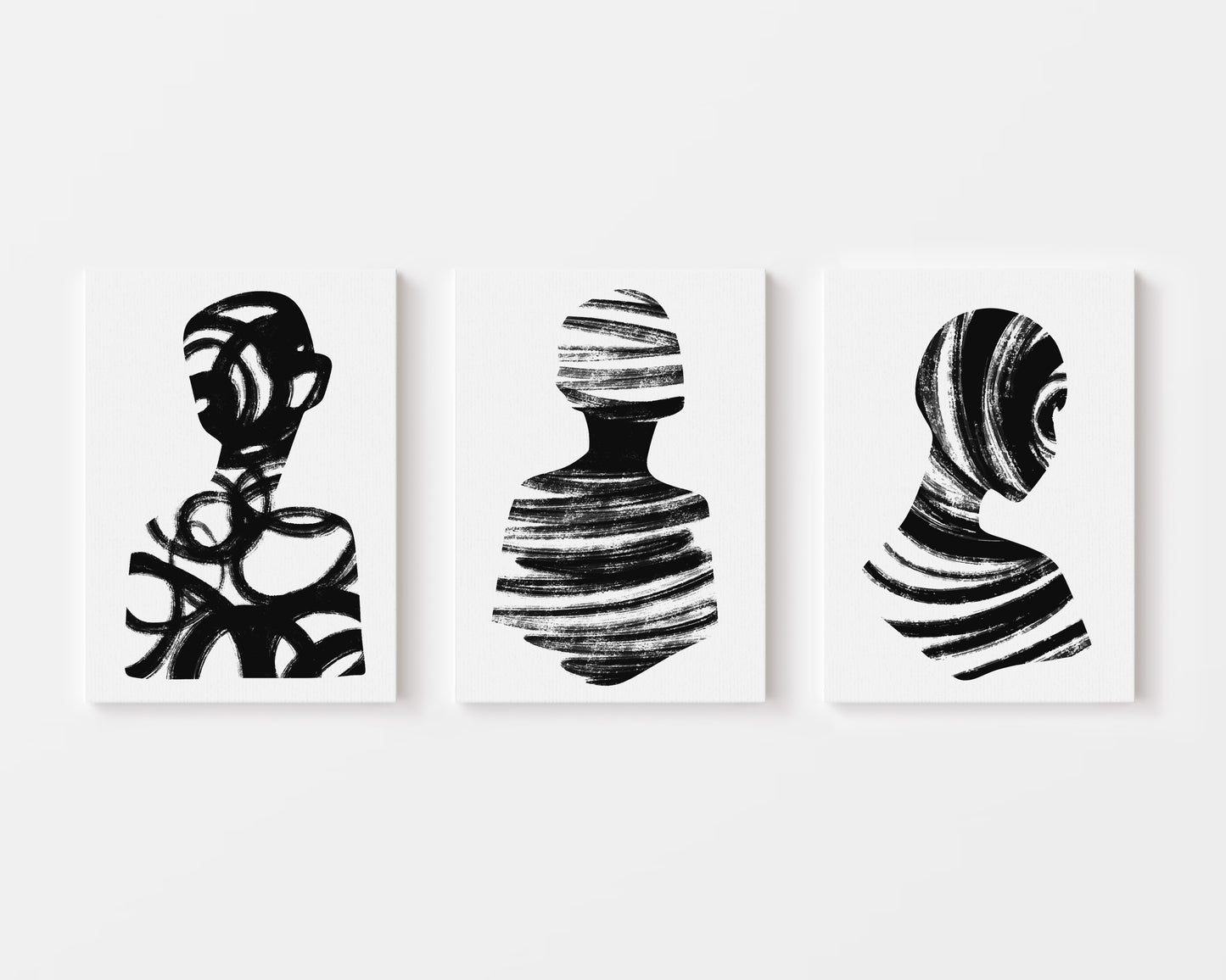 set of 3 black brushstroke figure prints