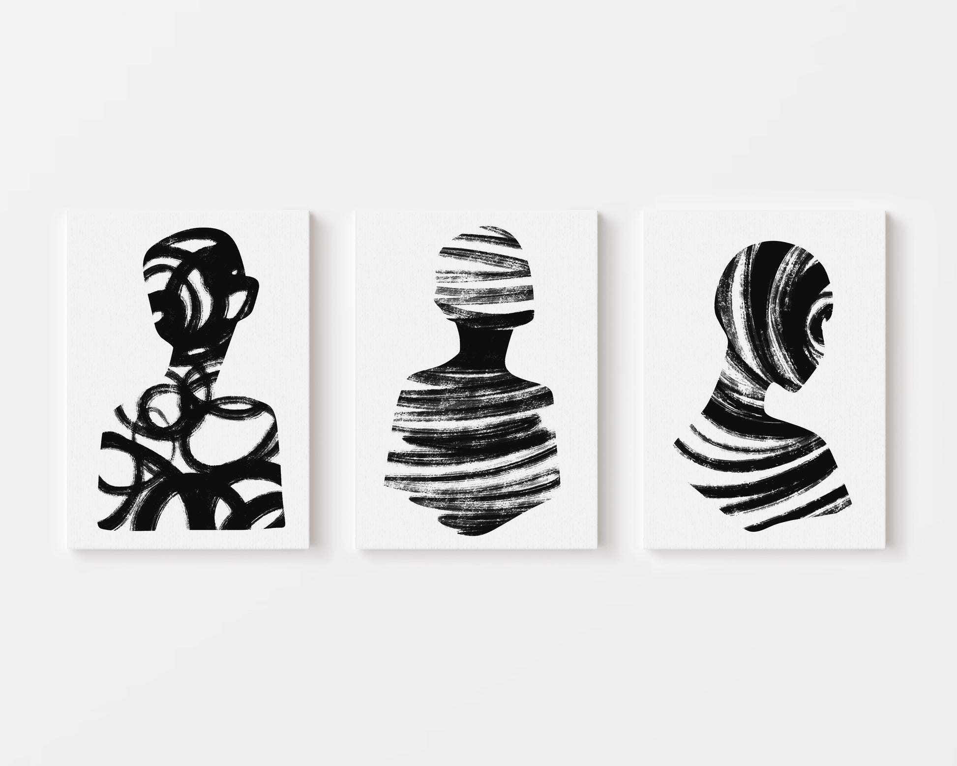 set of 3 black brushstroke figure prints