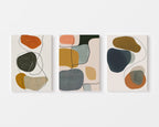 Mid-century organic pebble shapes in olive, terracotta and mustard wall art set of 3 Artrise canvas prints