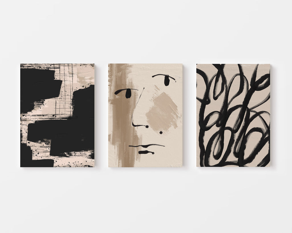 Minimal abstract set of 3 paintings