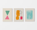 colorful retro shapes geometric abstract wall art trio